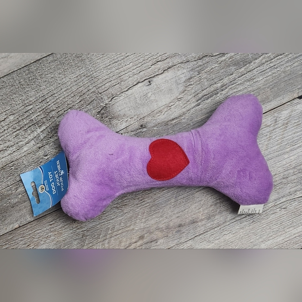 GKC Purple Plush Bone Toy with Red Heart Accent